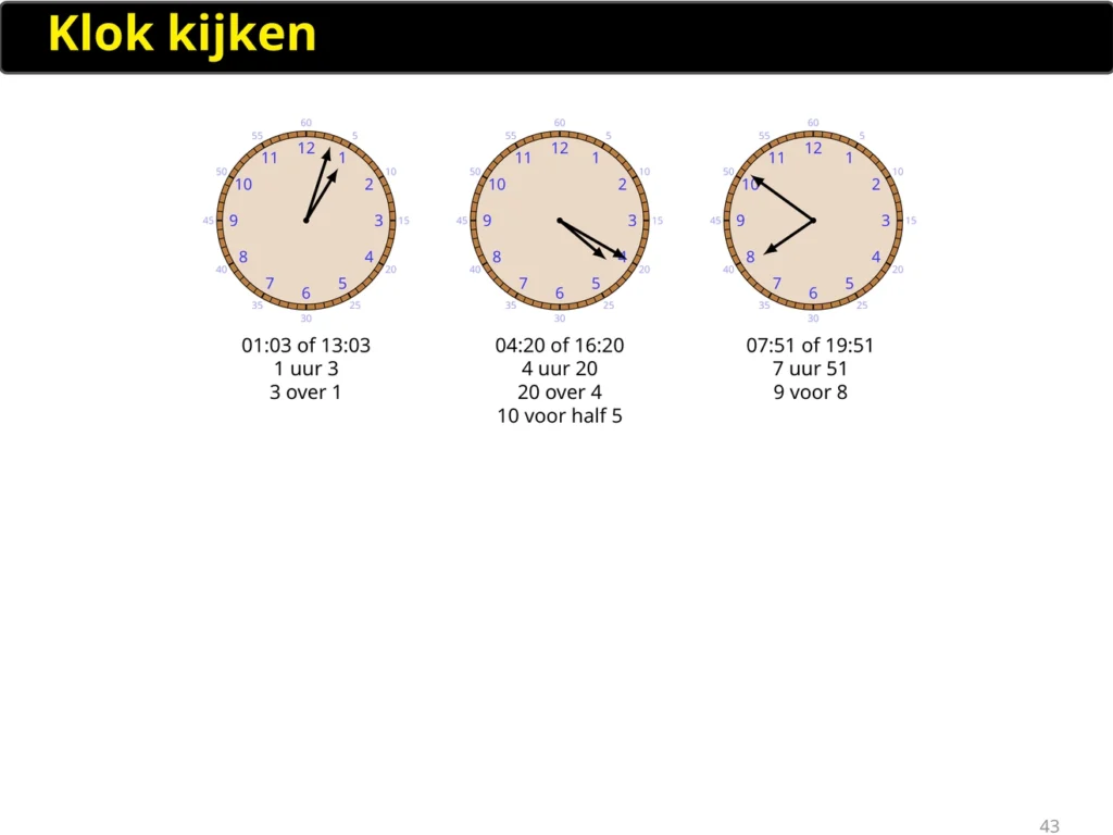 Image of a page with clocks from my book 'ken je basis!'
